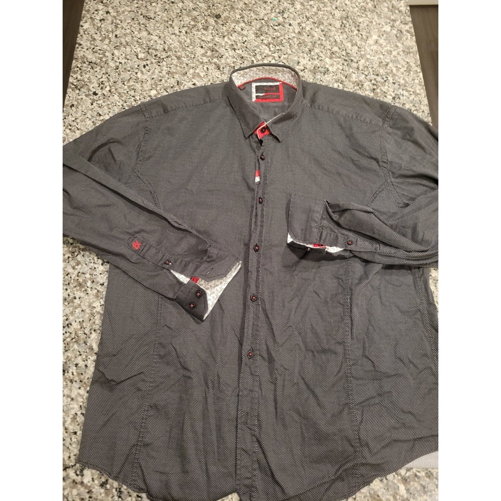 Eight X Premium Mens XXL Black Micro Dot Long Sleeve Button Down‎ Shirt Buckle